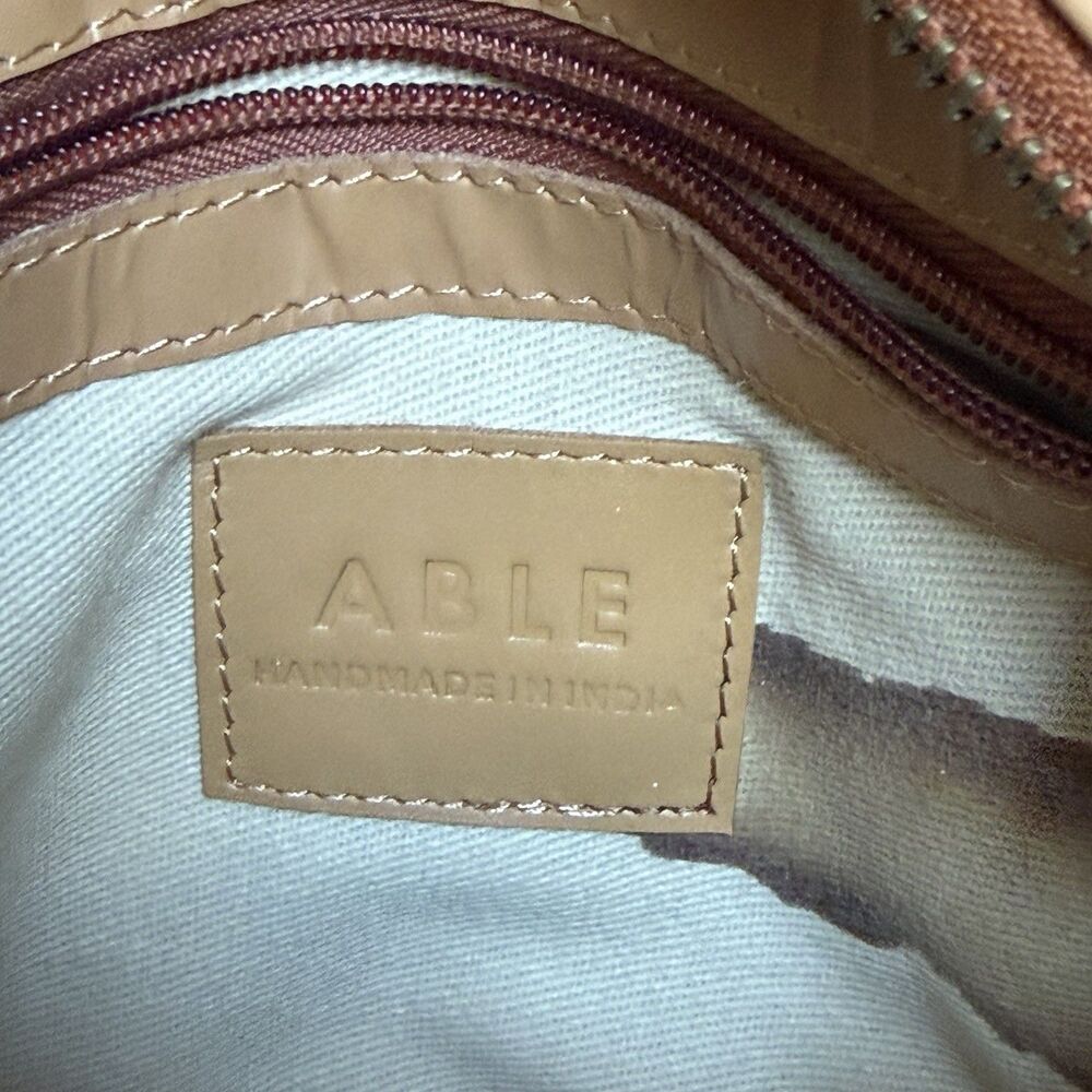Able Valerie Leather Crossbody Bag In Pebble -Tan Cream Woven Midi Sac - Picture 13 of 16